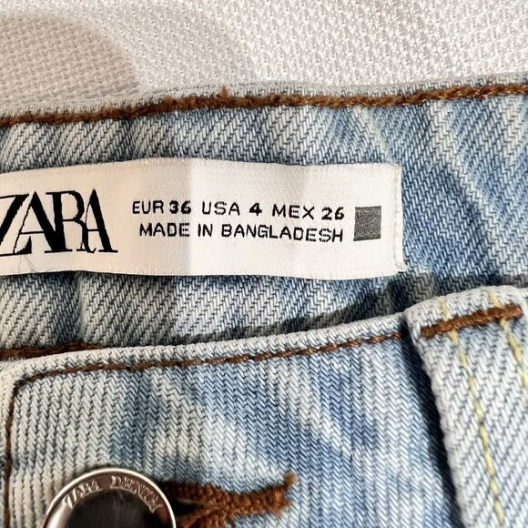 Zara Jean Denim Shorts Womens Size 4 High Rise Rolled Hem Distressed Light Wash - Picture 3 of 8
